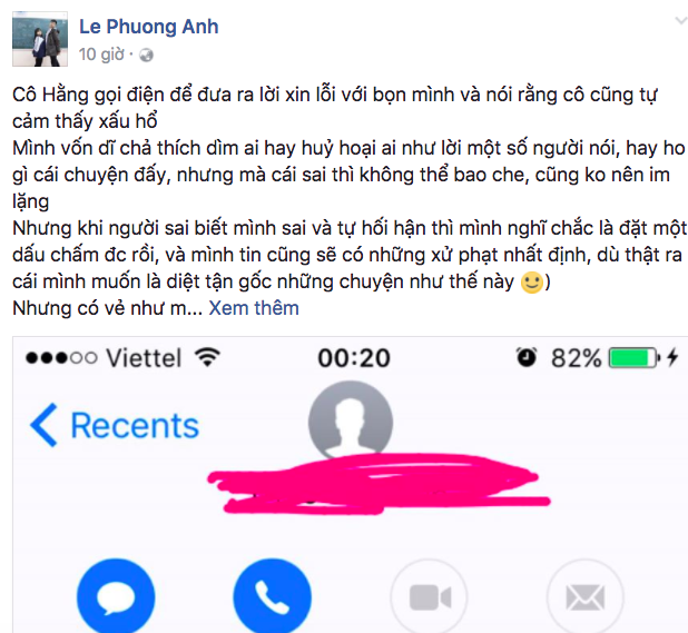 Dòng chia sẻ của Lê Phương Anh về sự việc 